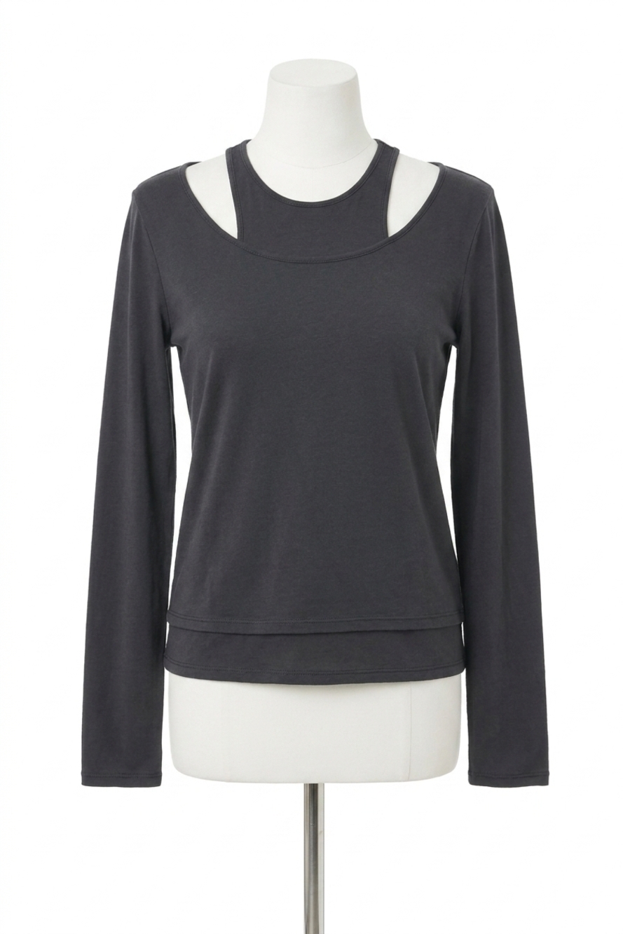 NEW PISTOLA leah double layered long sleeve top in washed black